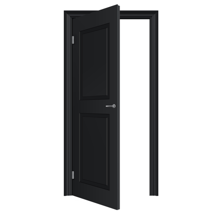 an open black door on a white background