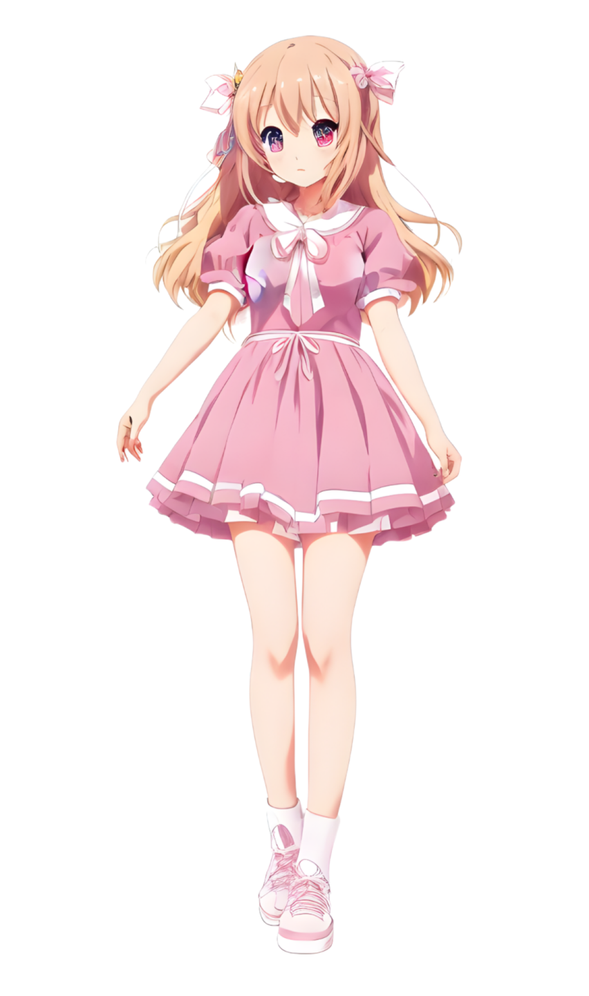 a girl in a pink dress and white shoes