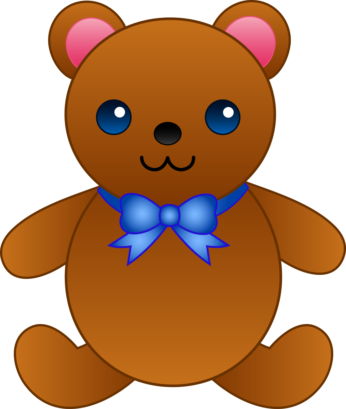 a brown teddy bear with a blue bow