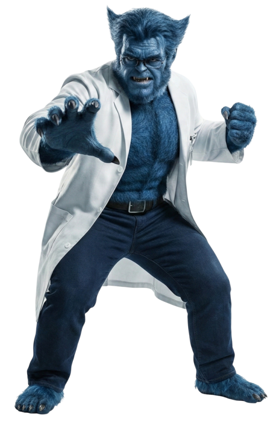 a man in a white jacket and blue pants