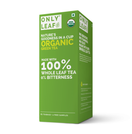 a box of organic green tea on a white background