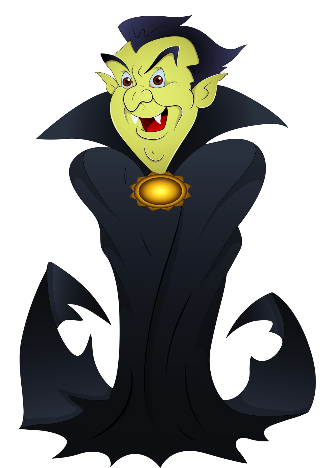 a cartoon character in a black cloak with a gold ring