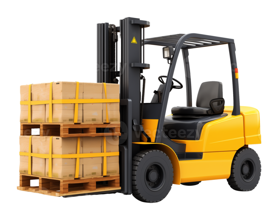 a fork truck with boxes on the back