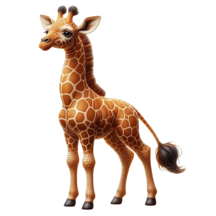 a stuffed giraf standing on top of a white surface