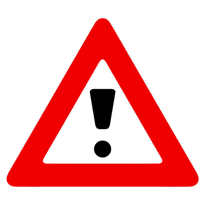 a red triangle with a black and white sign on it