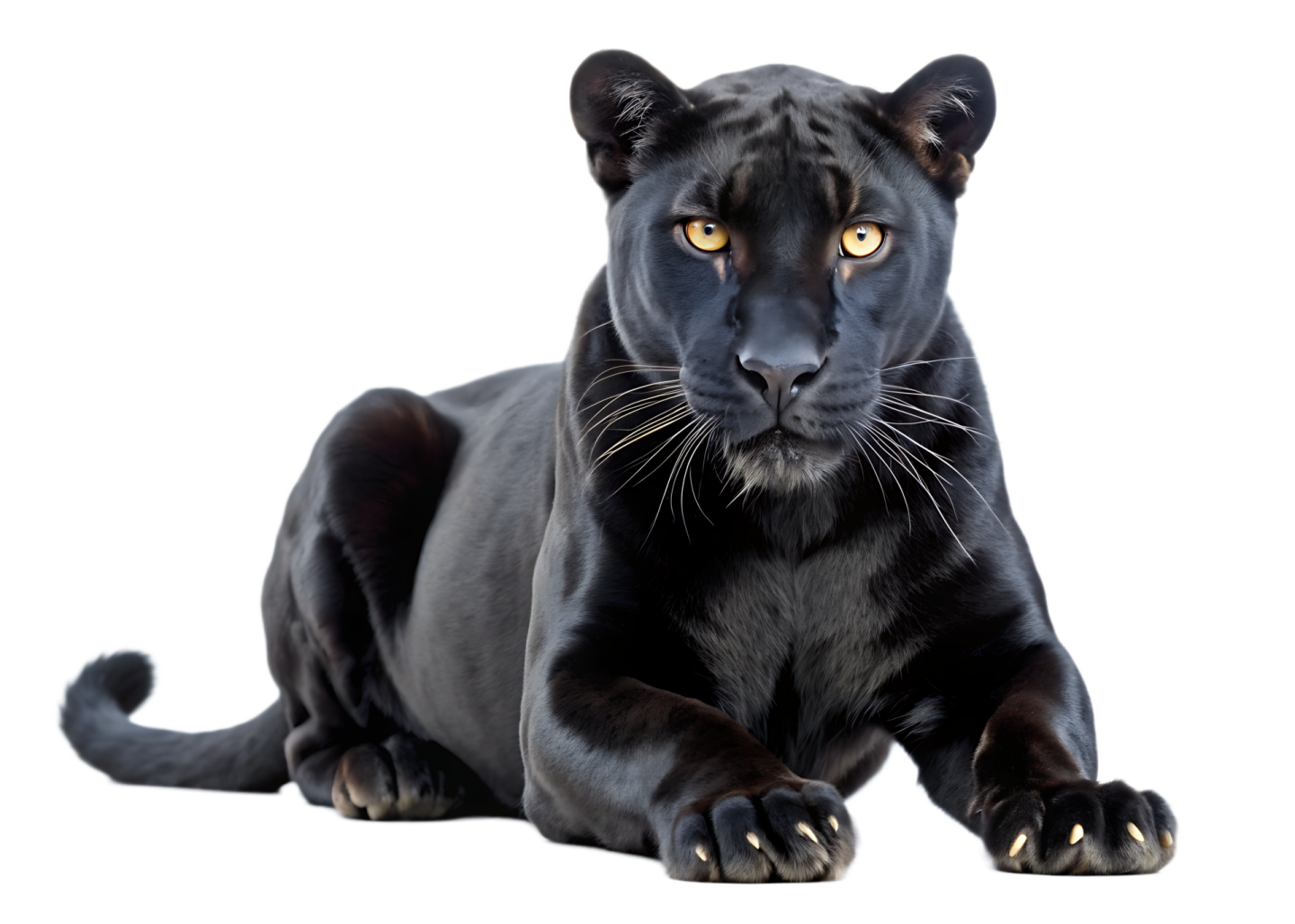 a black panther lying down on a white background