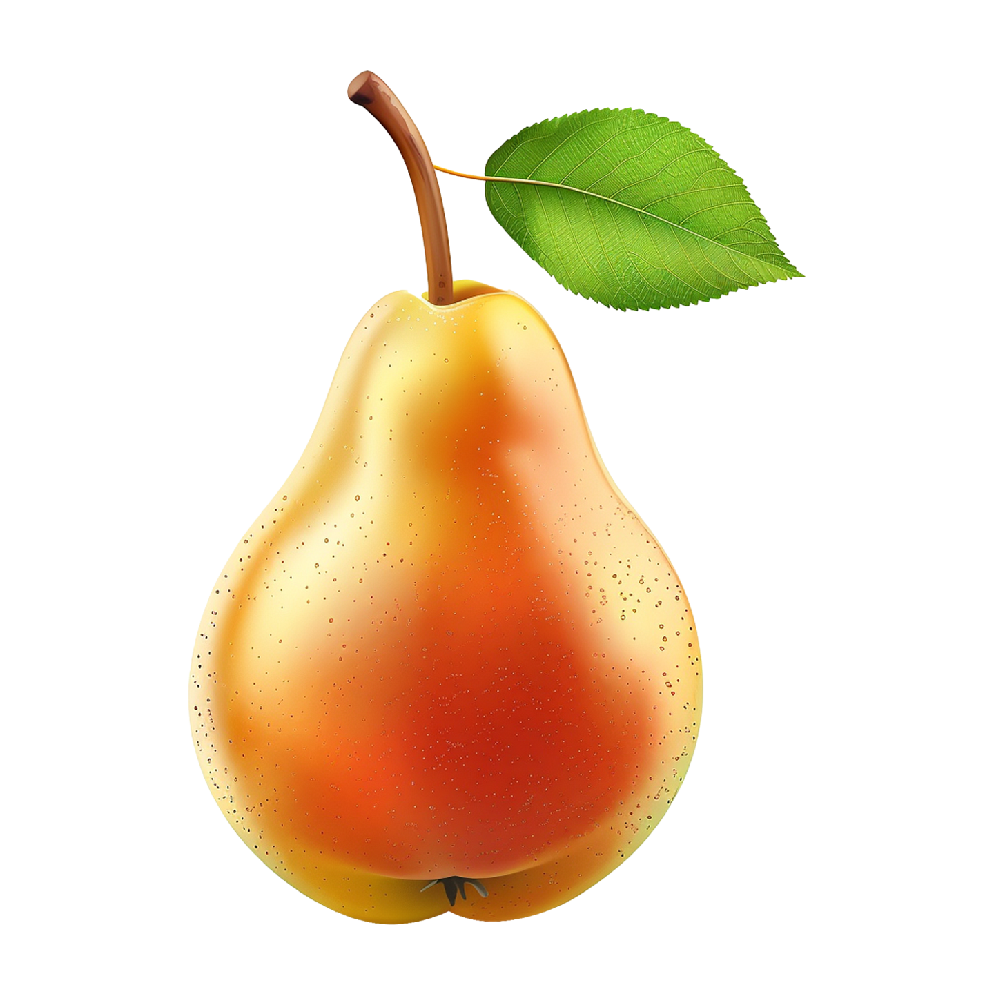 a pear with a leaf on it