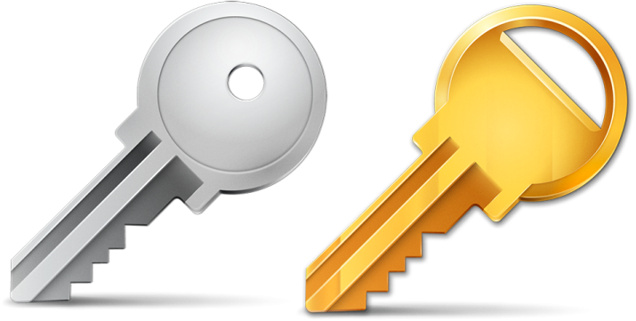 two keys, one silver and the other gold