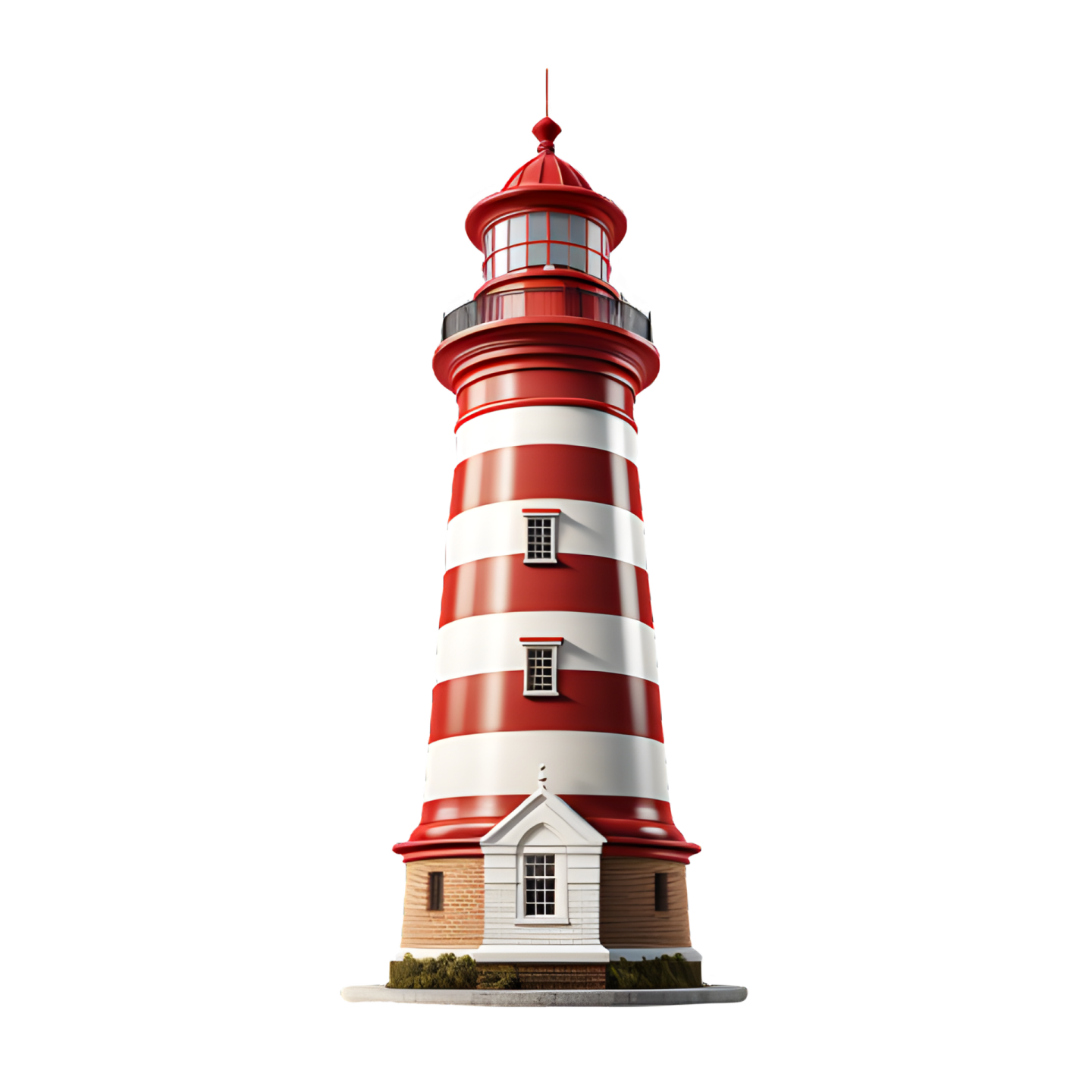 a red and white lighthouse on a white background