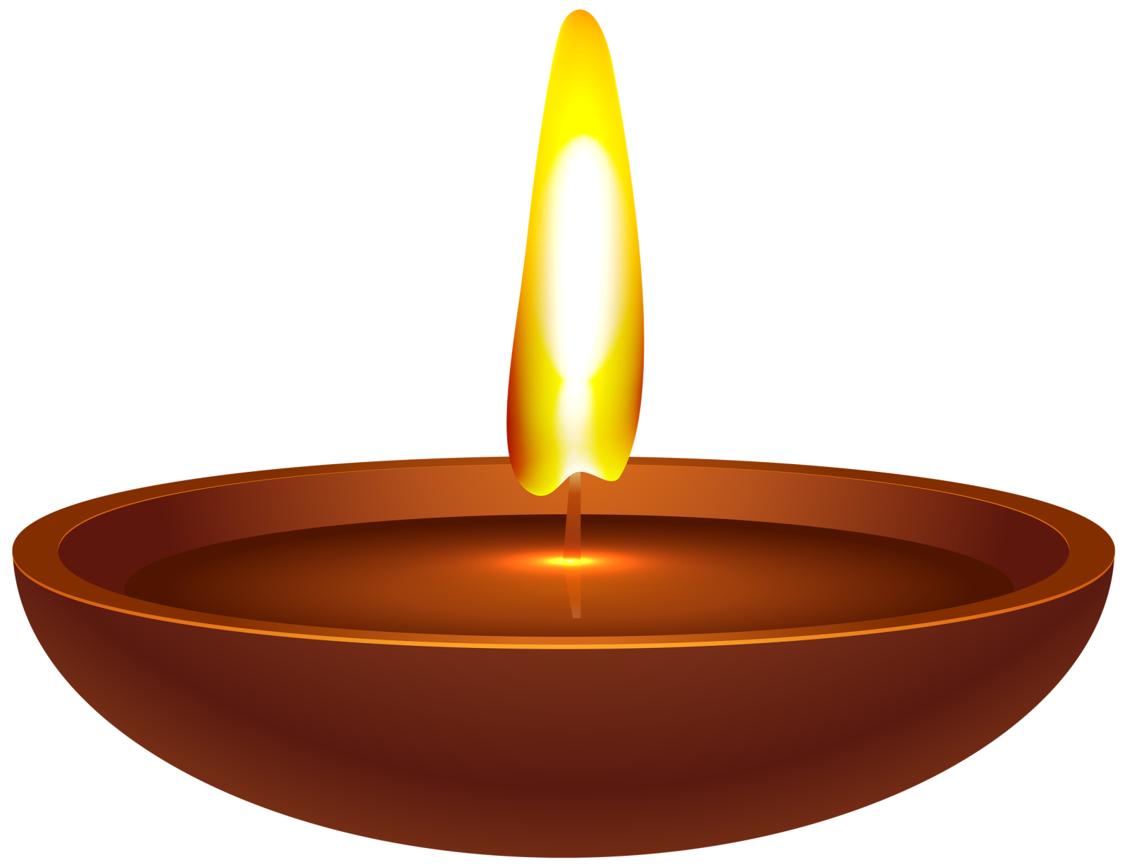 a lit candle in a brown bowl