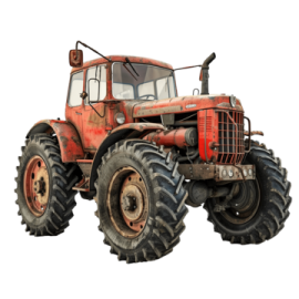 an old red tractor on a white background