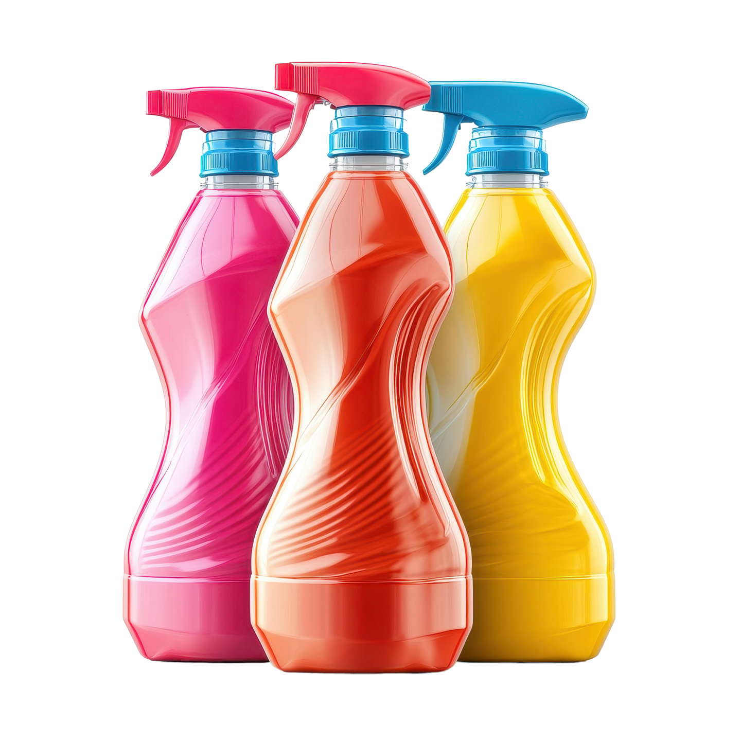 three bottles of cleaning products on a white background