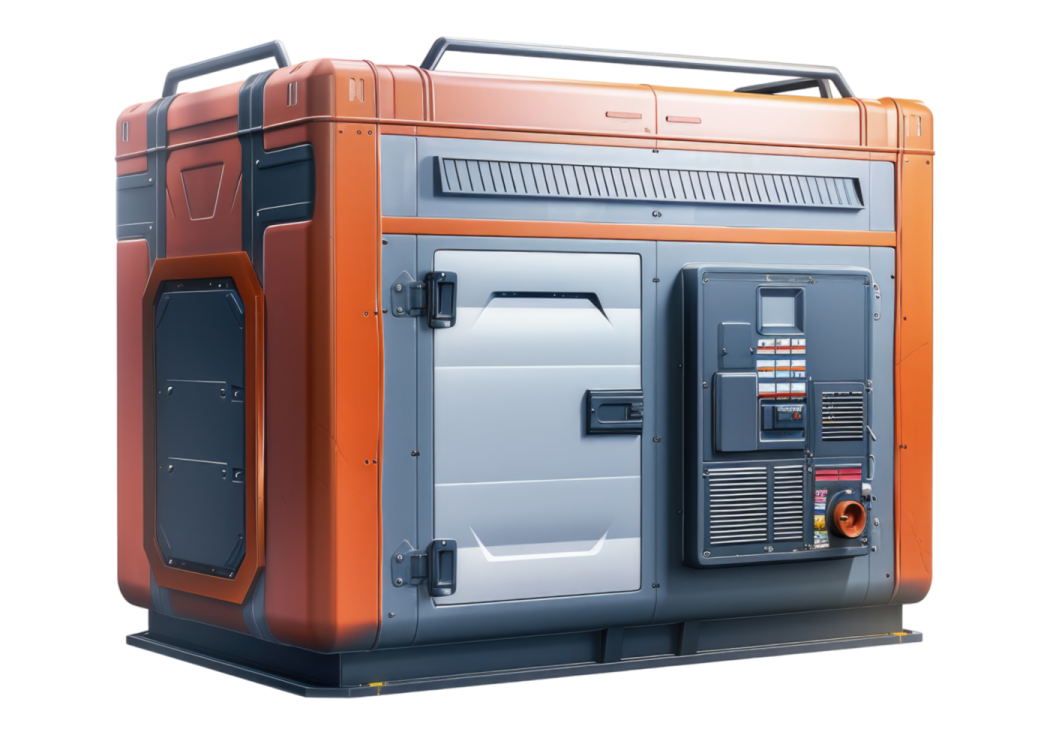 an orange and black generator with a white background