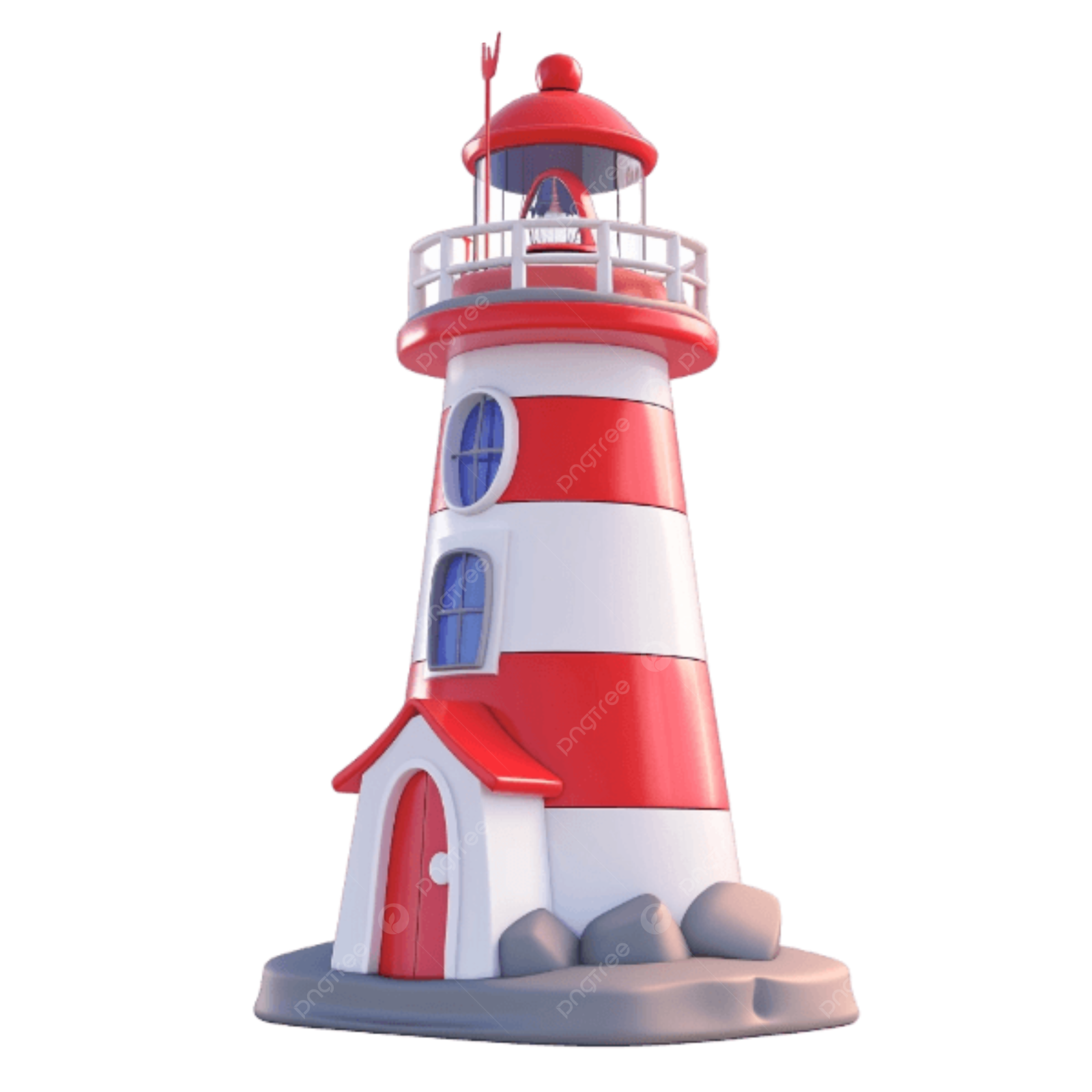 a red and white lighthouse on a white background