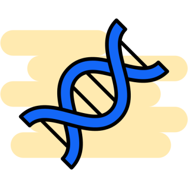 a blue dna symbol on a yellow background