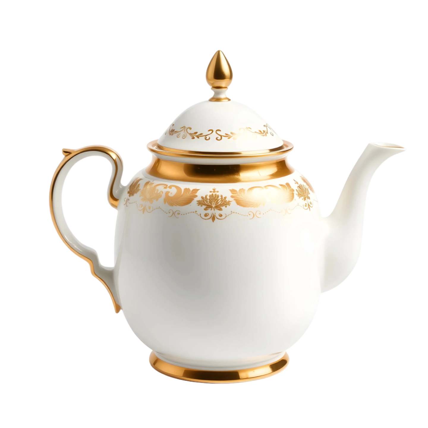 a white and gold teapot