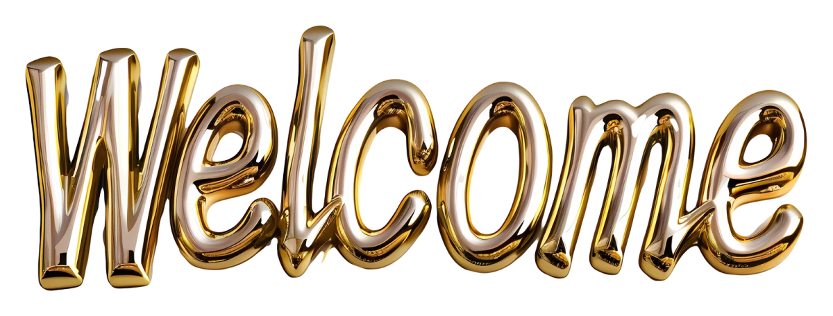 a golden welcome sign with the word welcome