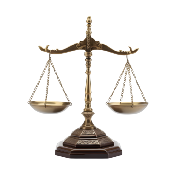 a golden balance scale on a white background