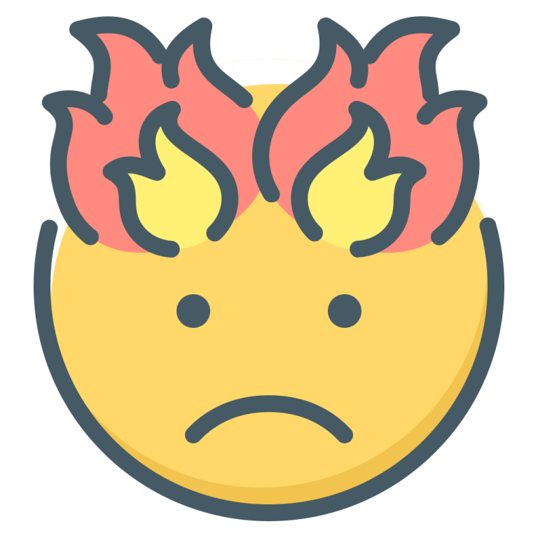 a yellow face with red flames on it