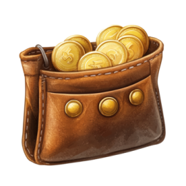 a brown leather purse filled with coins