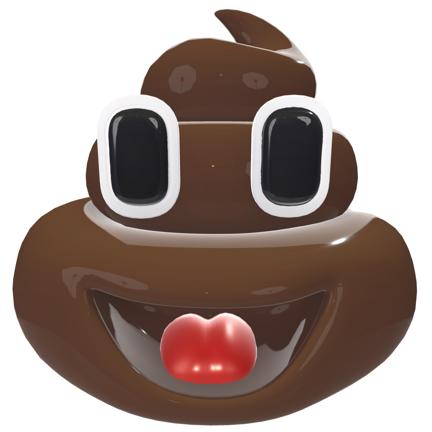 a brown poo with big eyes and a red nose