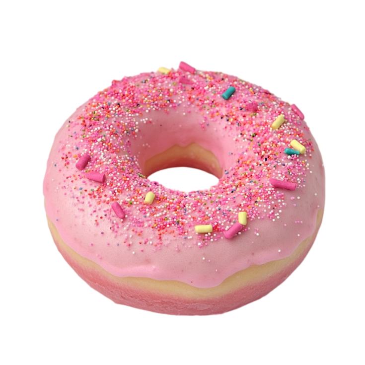 a pink donut with sprinngs on it