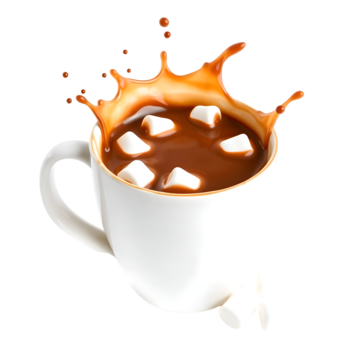 a cup of coffee with chocolate splashing out