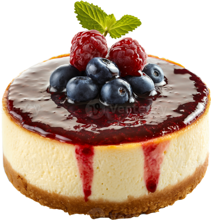 a cheesecake topped with blueberries and berries