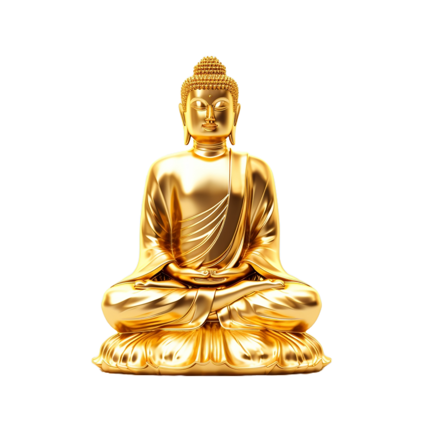 a golden buddha statue on a white background
