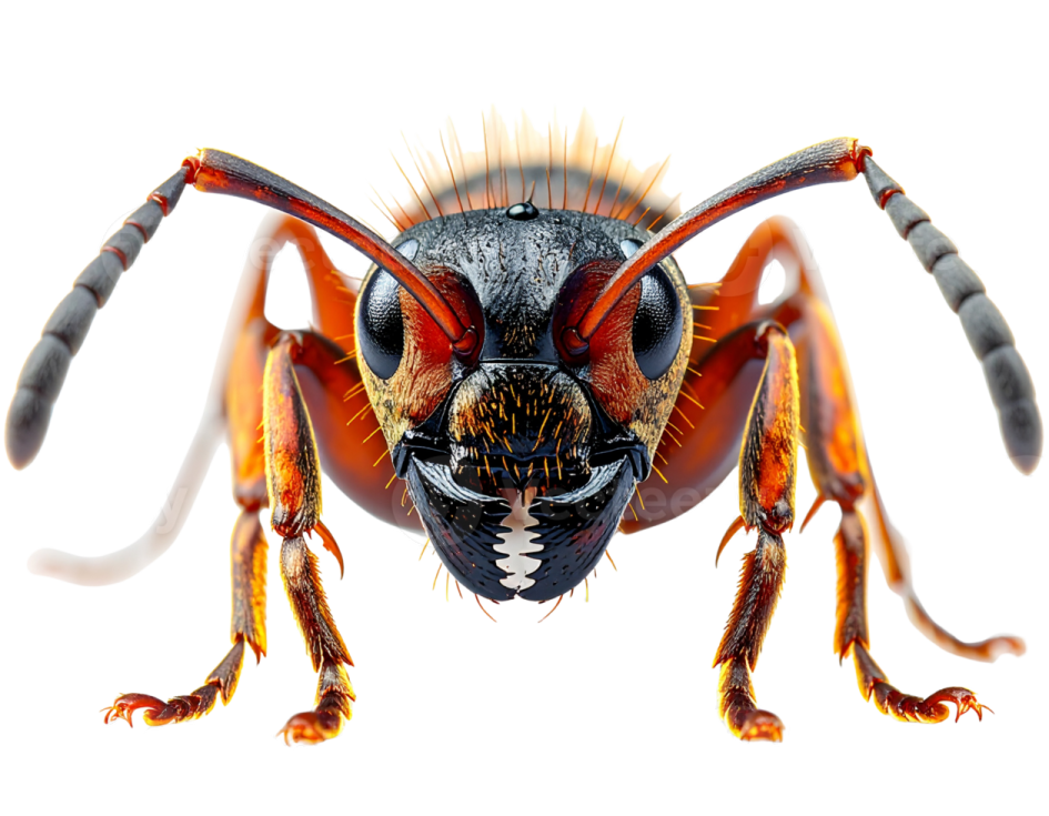 a close up of a bug on a white background