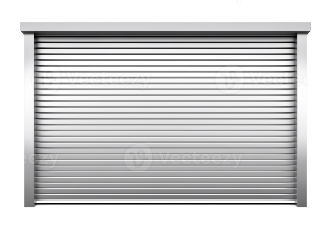 a closed garage door on a white background