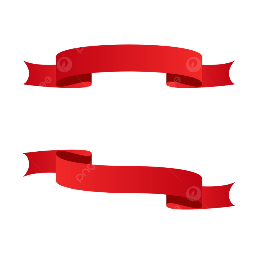 two red ribbons on a white background