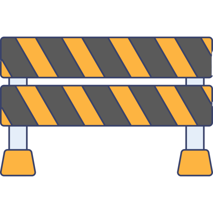 an orange and black barrier with yellow stripes