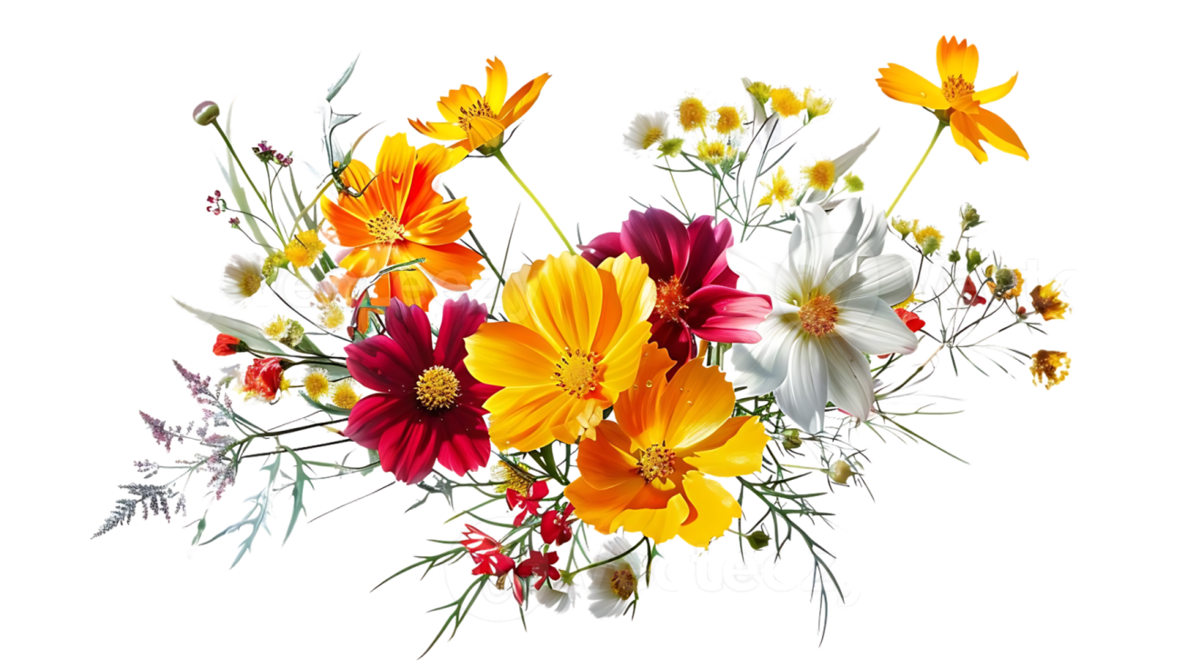 a bouquet of flowers on a white background