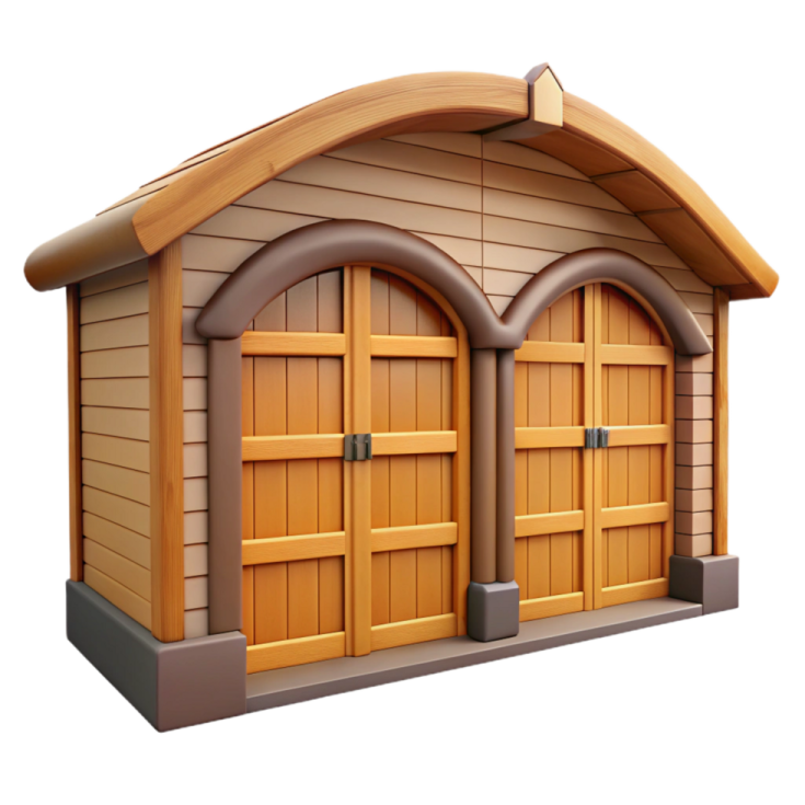 a small wooden shed with two doors