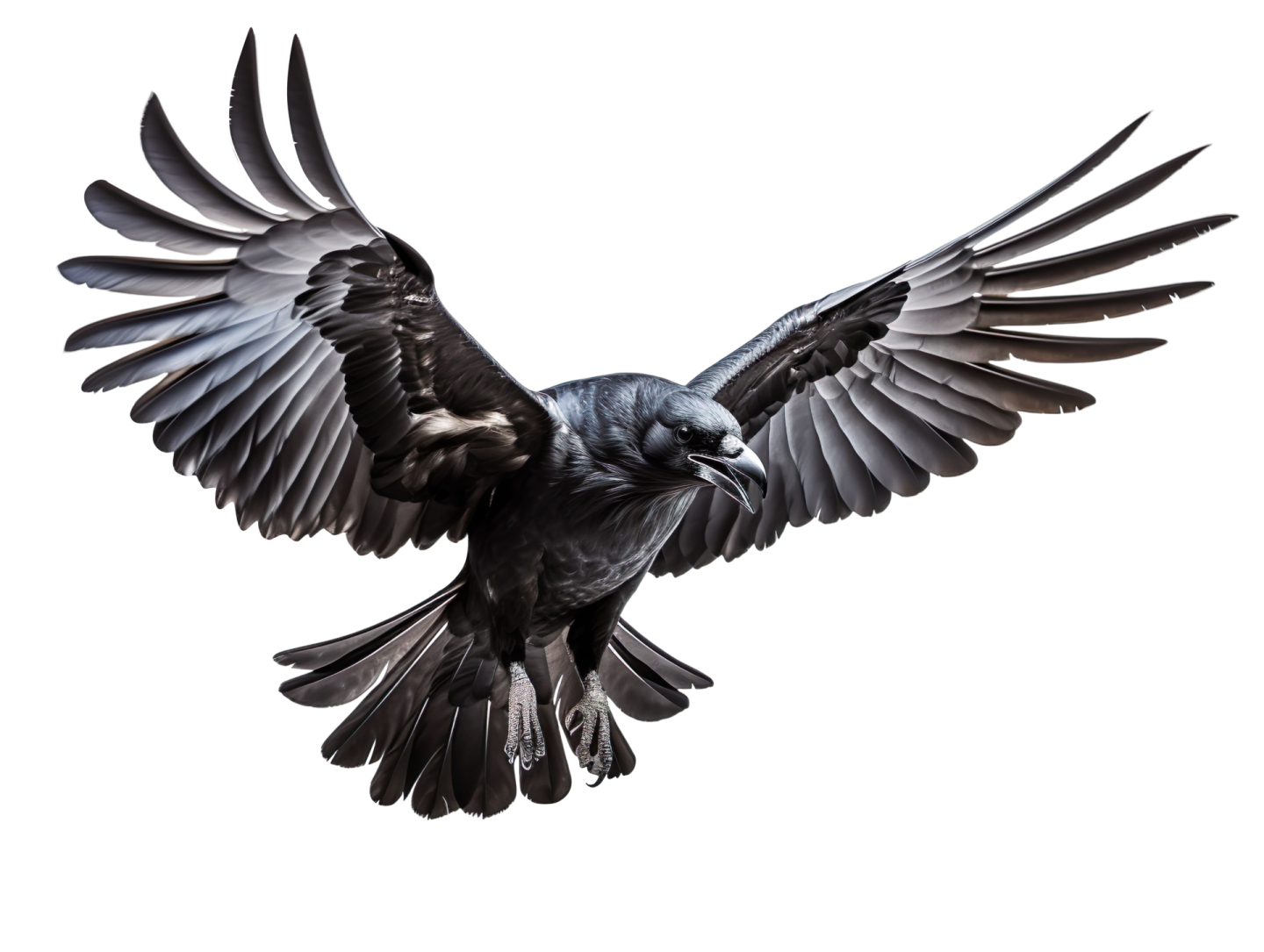 a black bird with its wings spread out
