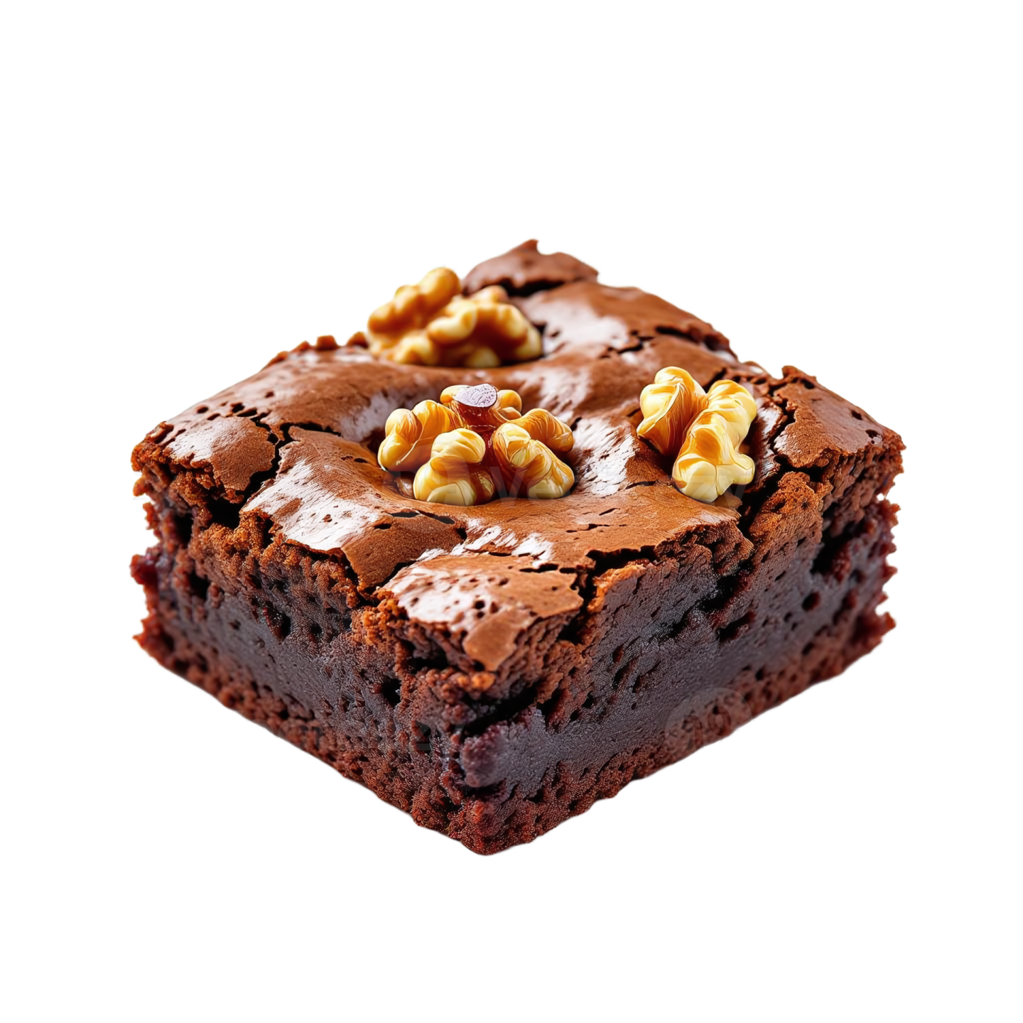 a piece of chocolate brownies with nuts on top