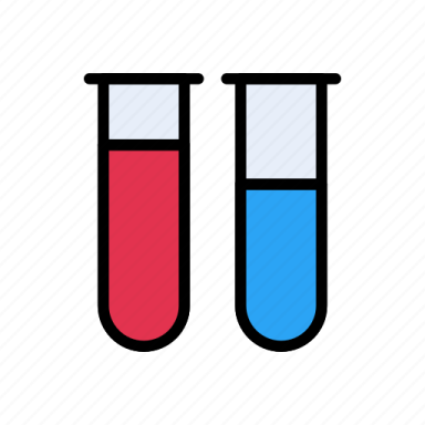 two test tubes filled with red and blue liquids
