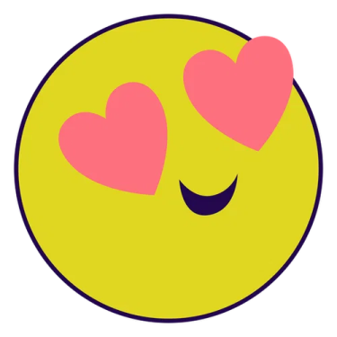a smiley face with two hearts on it