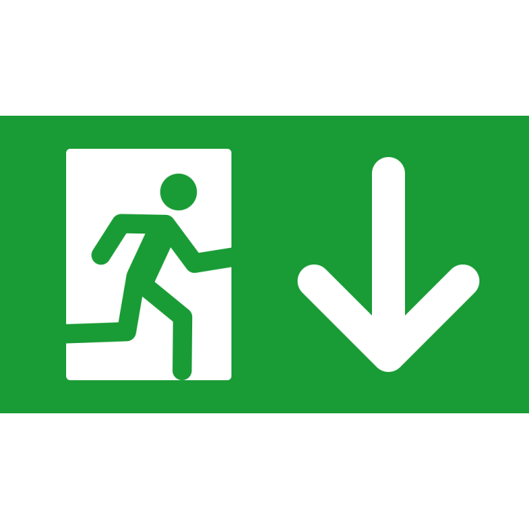 a green exit sign with an arrow pointing to the left