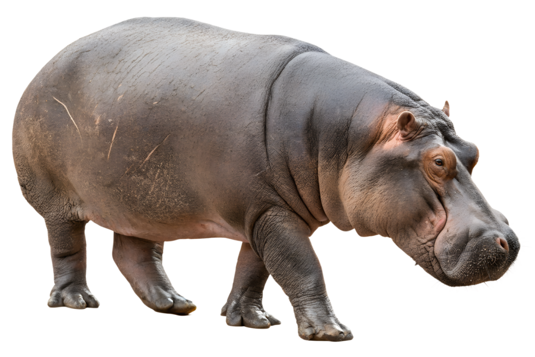 a hippo is walking on a white surface