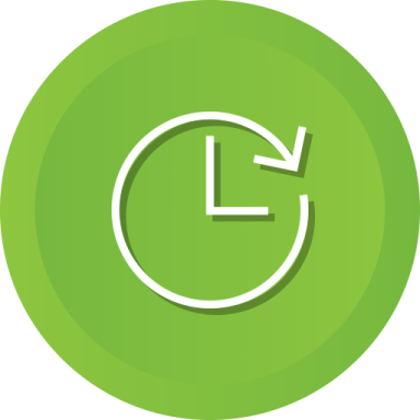 a clock icon on a green circle