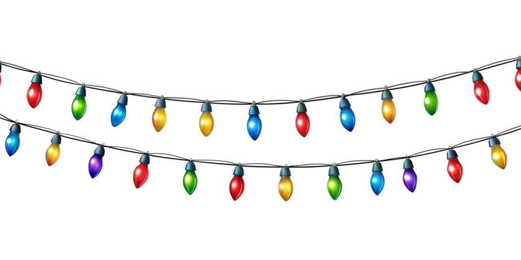 a string of christmas lights on white background