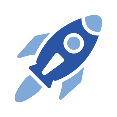 a blue rocket with a white background