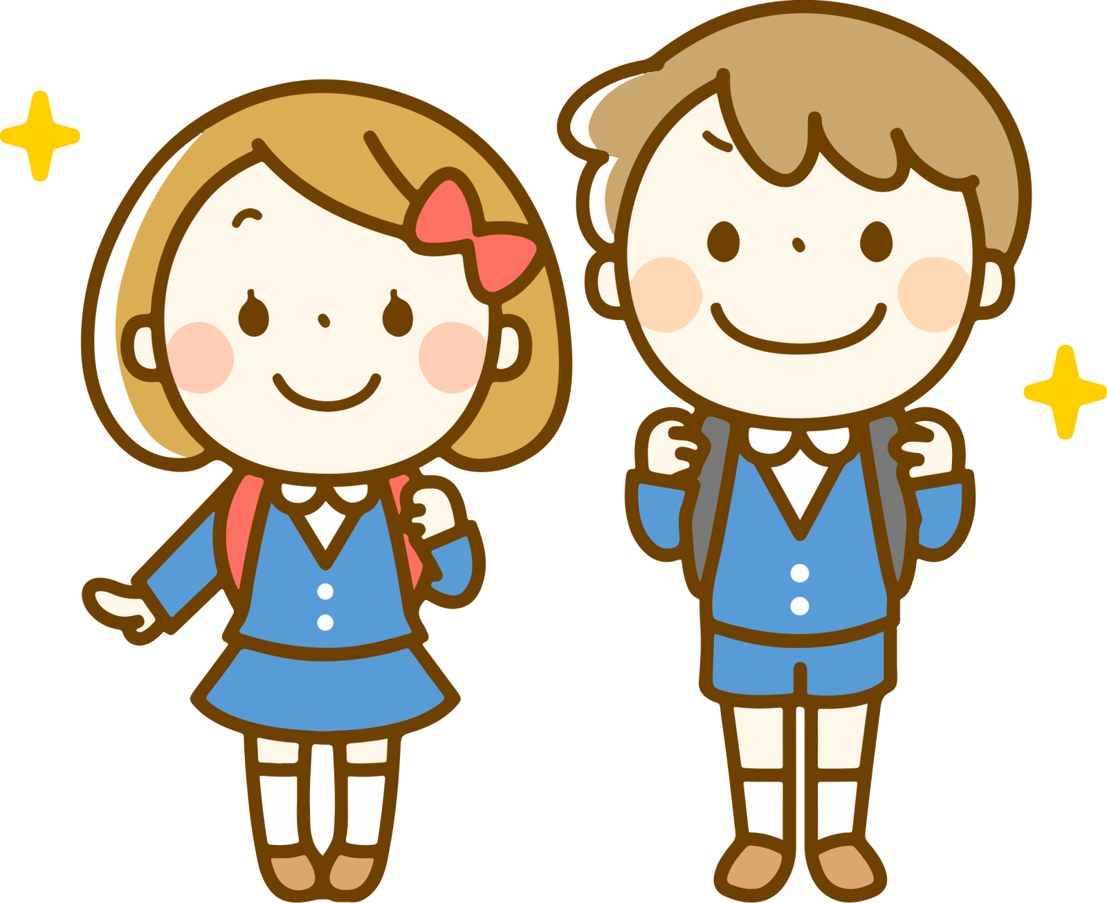 a boy and girl with backpacks