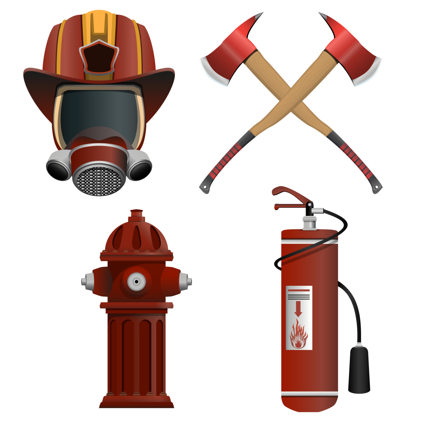 a set of different types of fire equipment