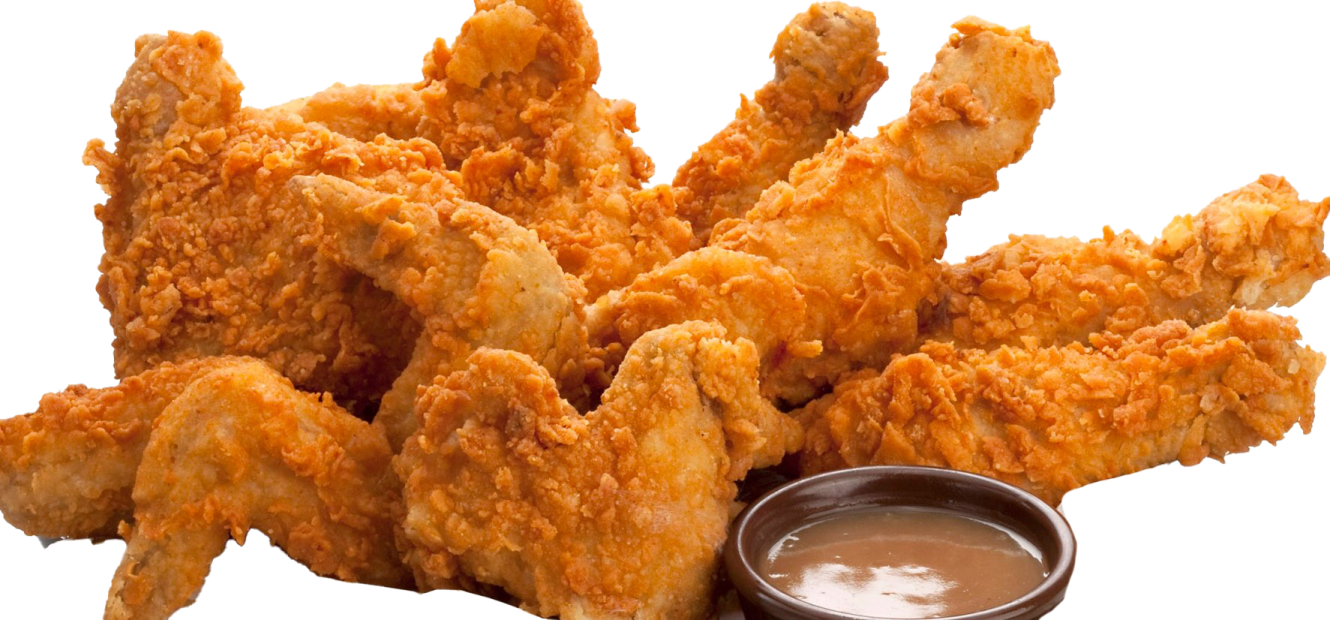 a plate of fried chicken with dipping