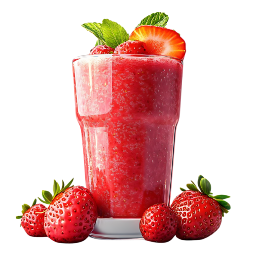 a glass of strawberry smoothie next to some strawberries