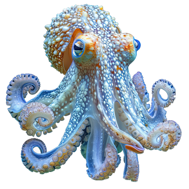 a blue and orange octopus with tentacles