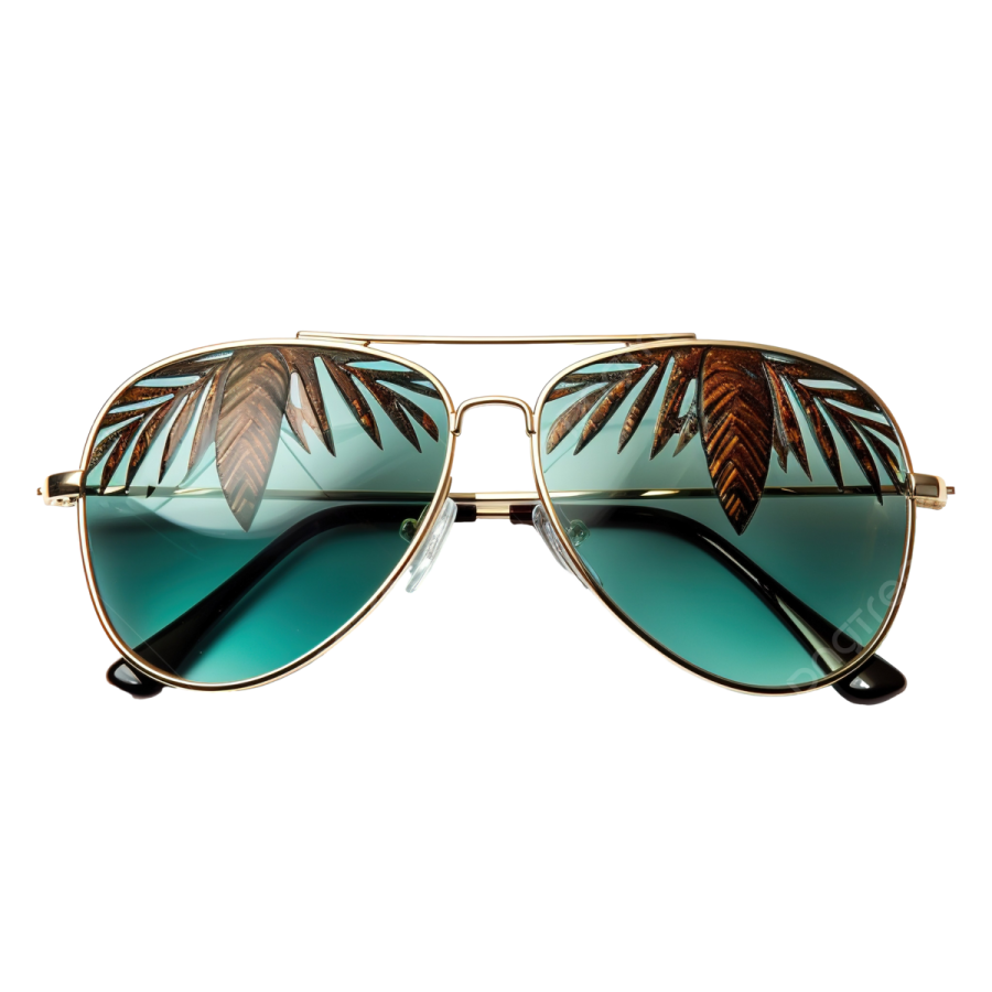 a pair of sunglasses with palm leaves on the lenses